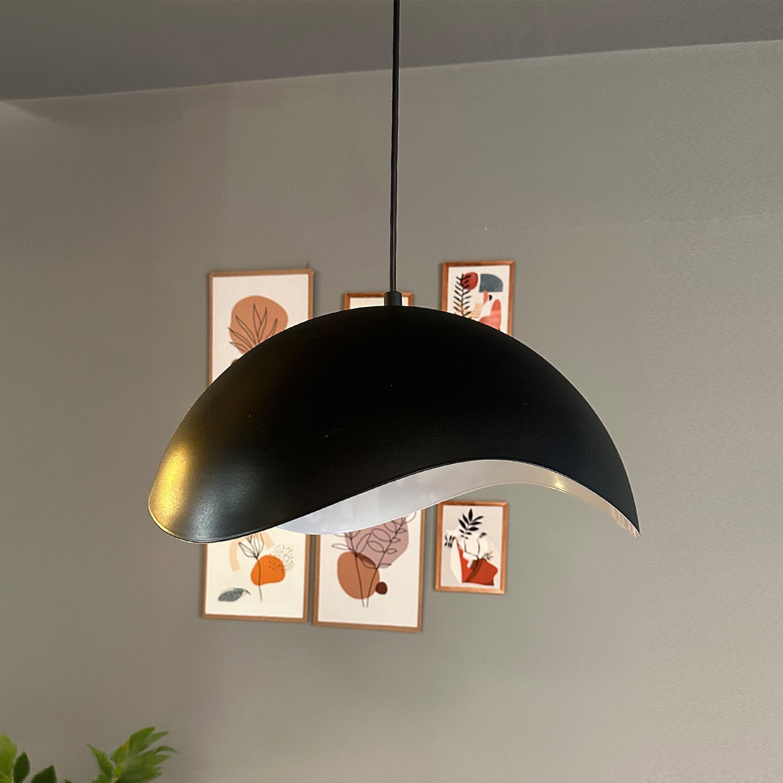 Luna Pendelleuchte aus Holz 40 cm, Hängelampe Metall E27 Moderne Lampe, Skandinavisch Pendellampe